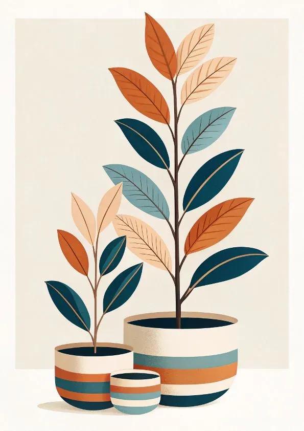 Boho abstract print with organic shapes and leaves in earthy tones