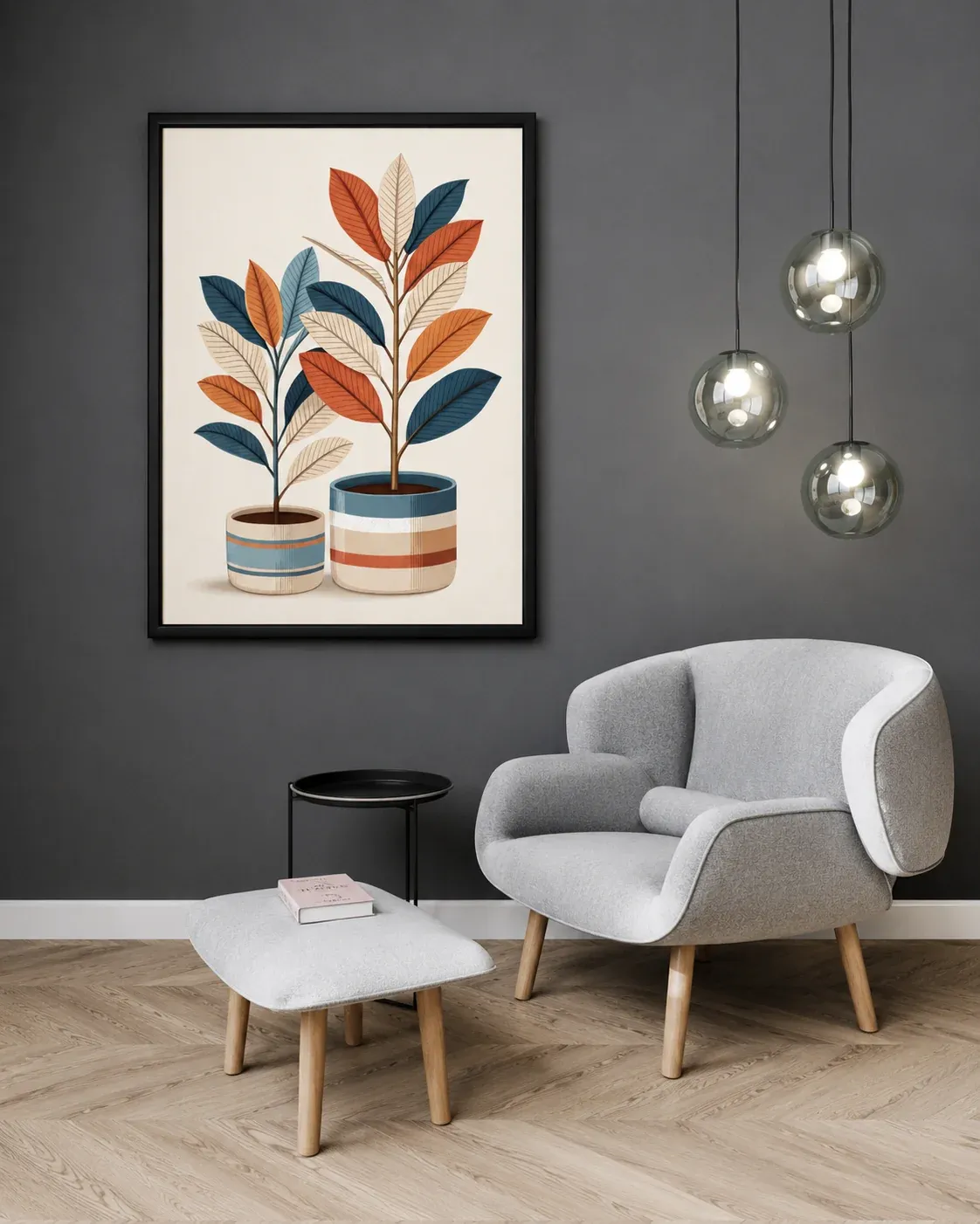 Boho botanical print styled in a modern living room