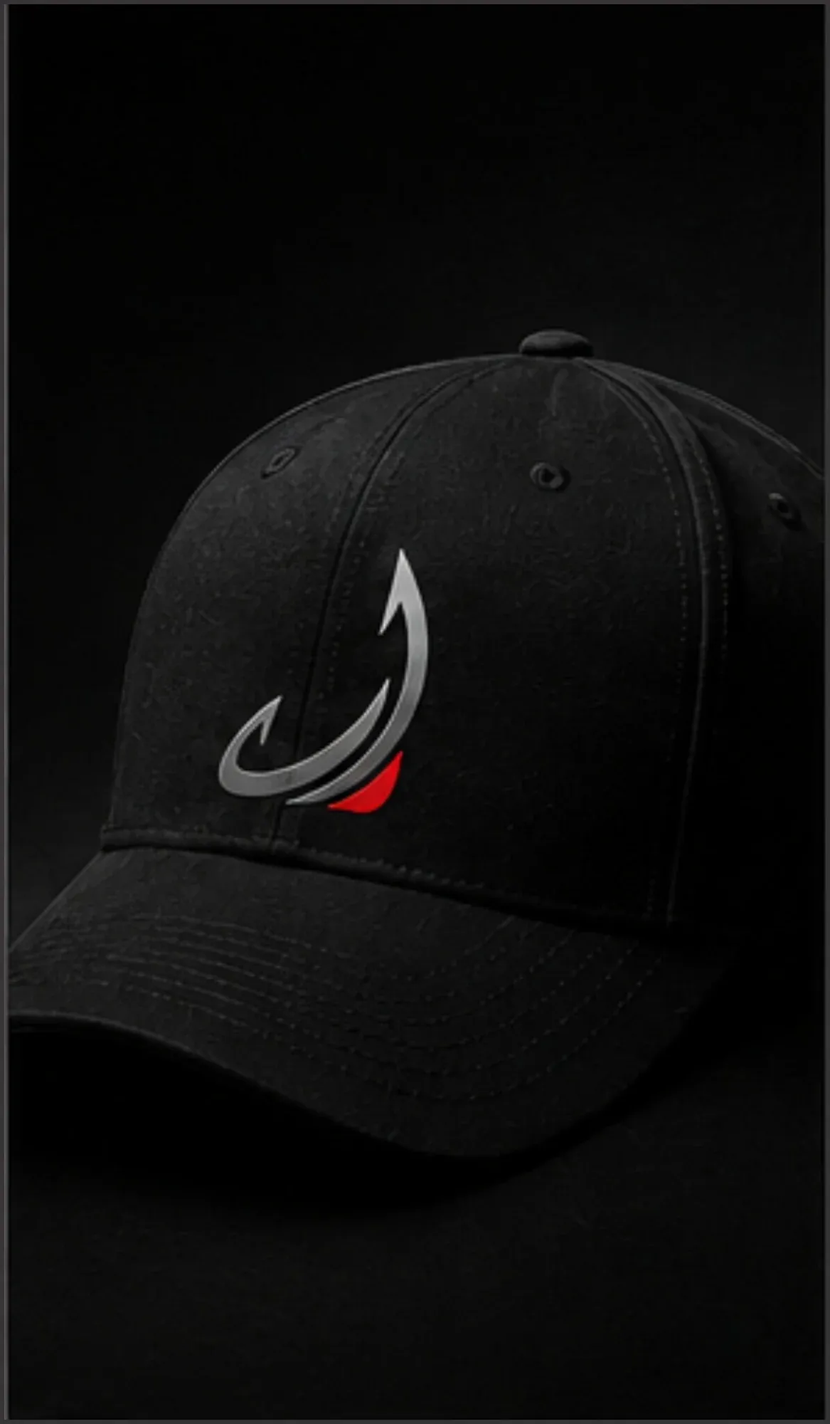 Black cap with an embroidered brand logo