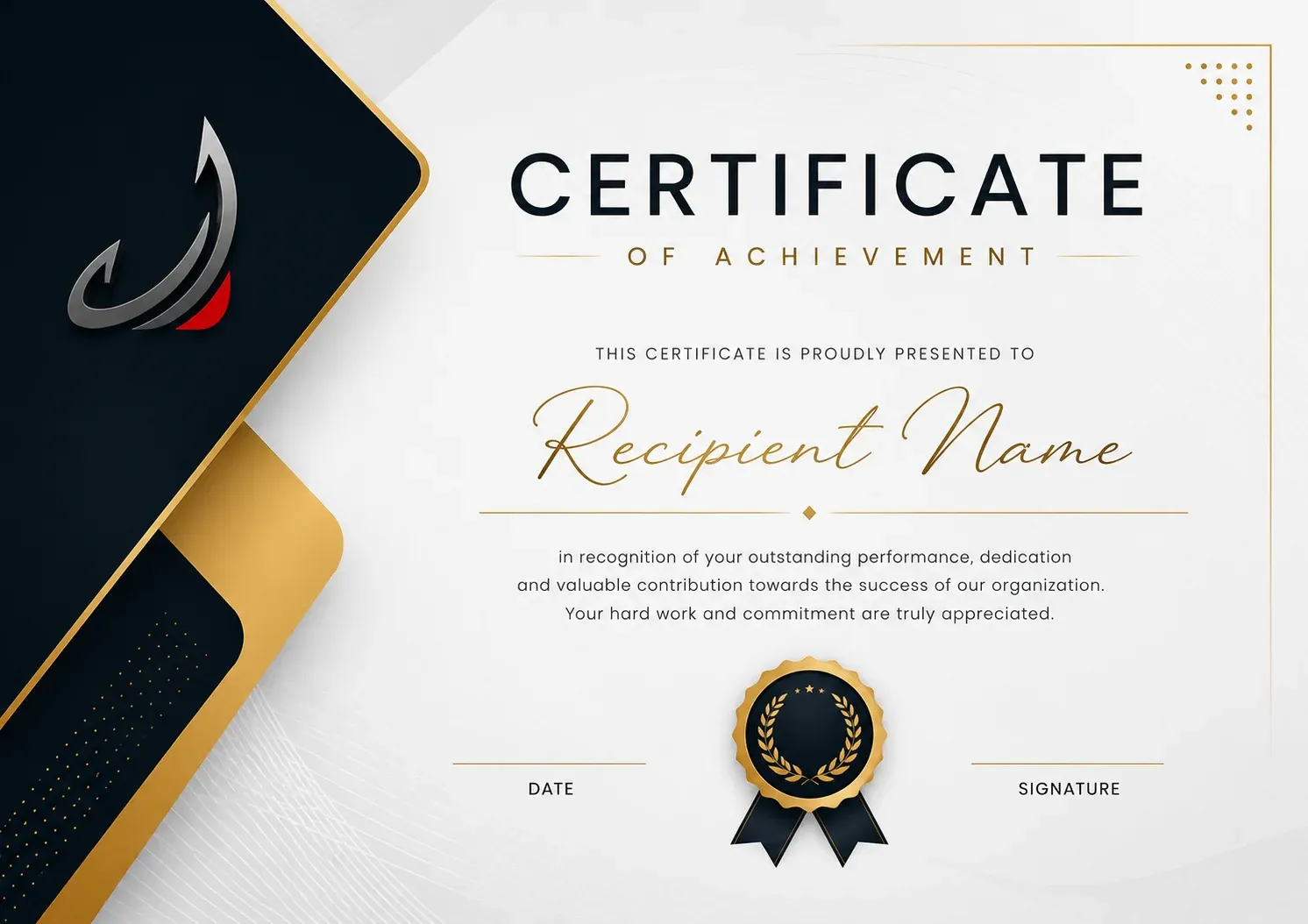 Elegant certificate of achievement with gold and black accents
